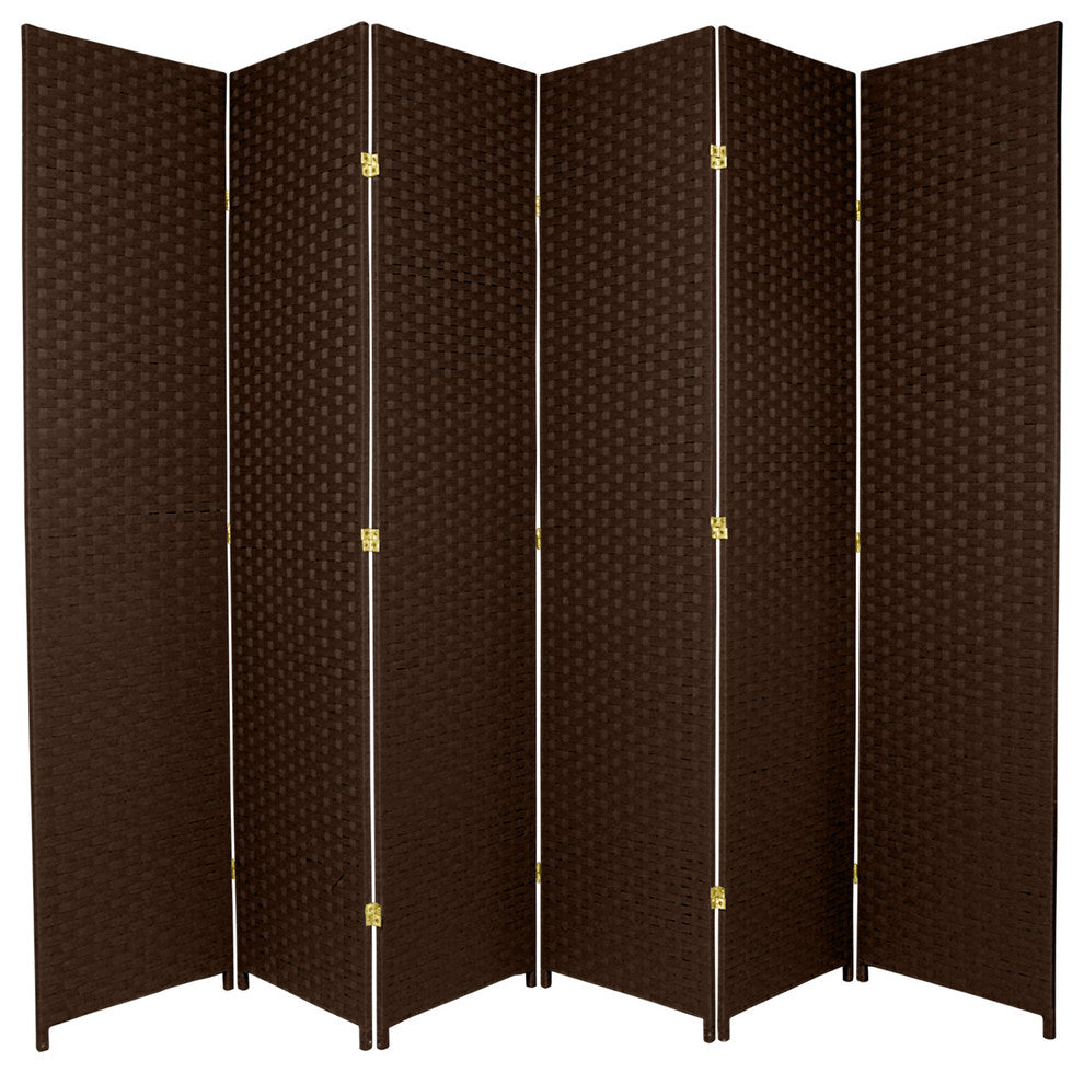 7'' Tall Woven Fiber Room Divider, Dark Mocha, 6 Panel