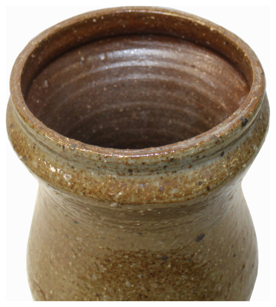 Handmade Ceramic Brown Tan Gray Flower Graphic Jar Vase Hws2464