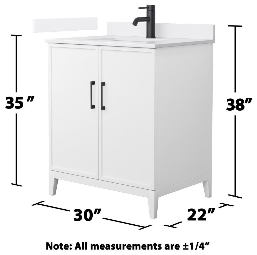 Elan 30" Single Vanity, White, White Cultured Marble Top, Black Trim