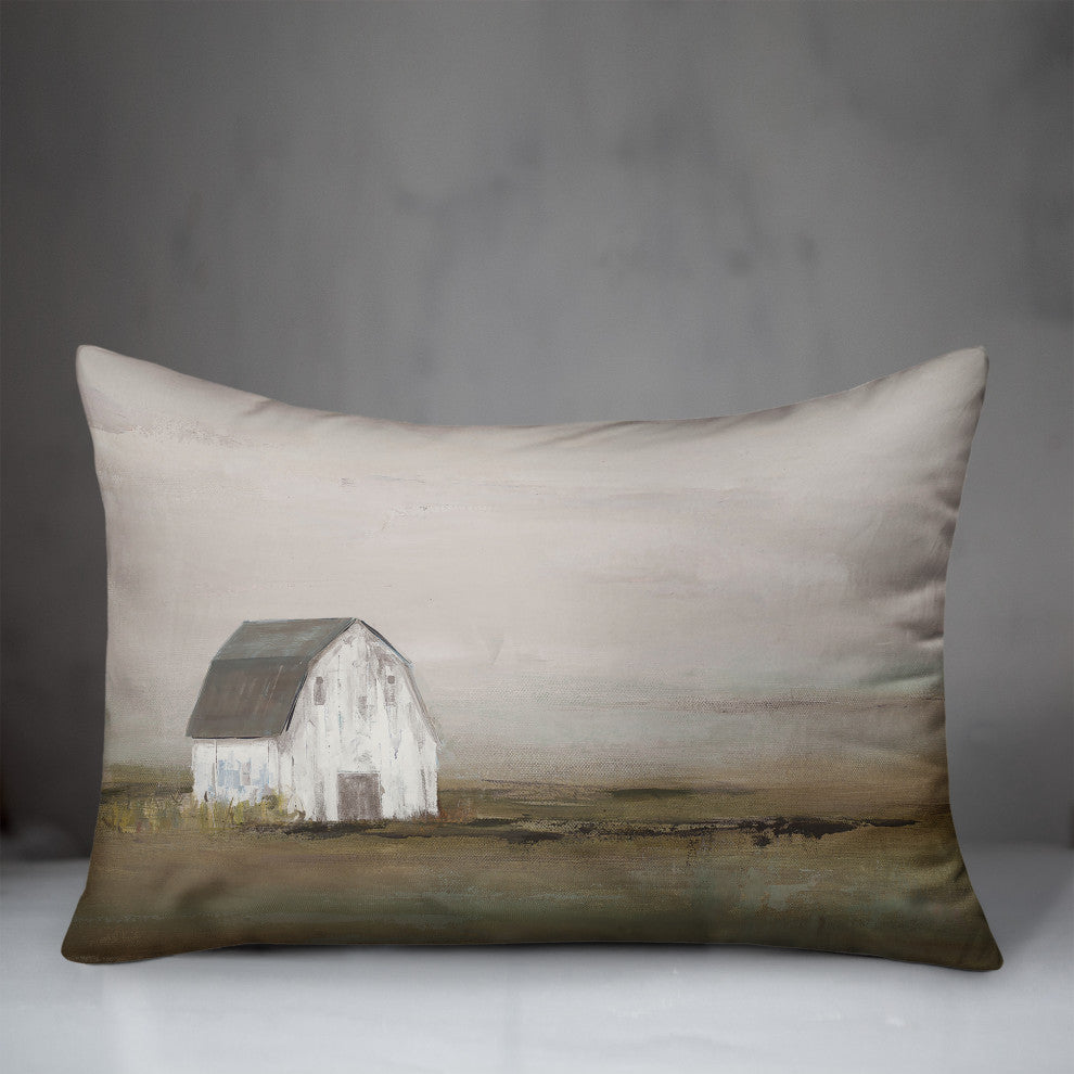 Barn In Fog 20 x 14 Spun Poly Pillow