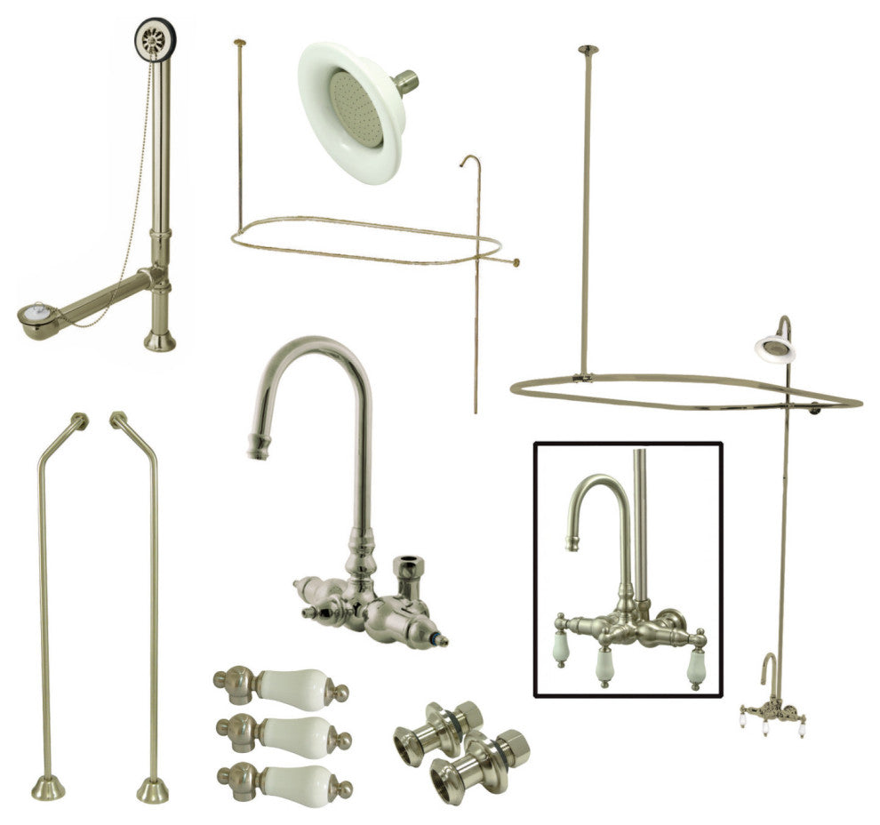 Gooseneck Clawfoot Tub Faucet Package, Brushed Nickel