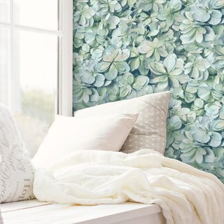 Green & Blue Hydrangea Peel & Stick Wallpaper