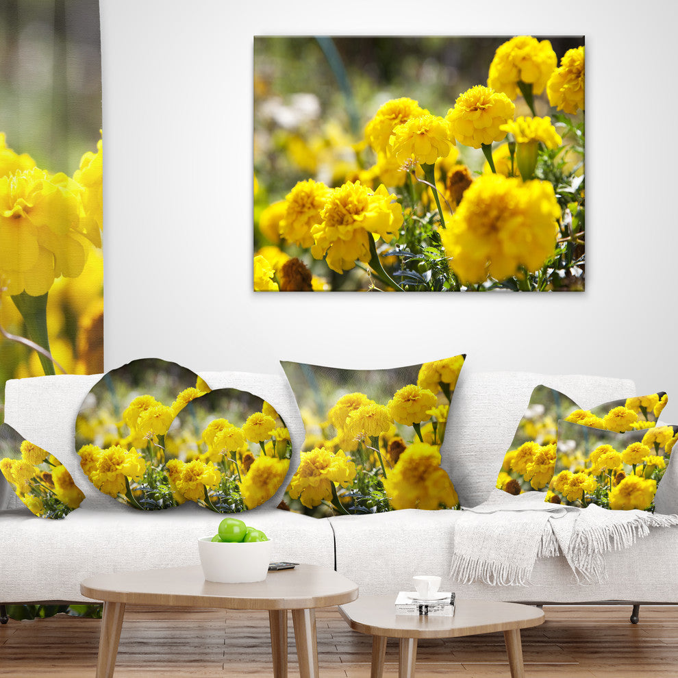 Bright Yellow Marigold Flowers Floral Throw Pillow, 18"x18"