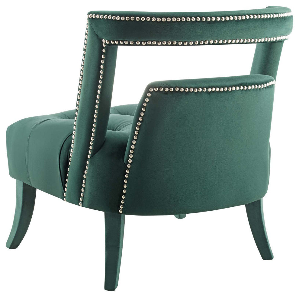 Modern Designer Lounge Accent Side Chair Armchair, Velvet Fabric, Green