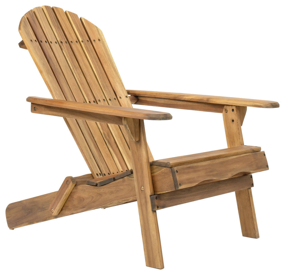 GDF Studio Outdoor Acacia Wood Folding Adirondack Chairs W/ Cushions, Set of 2, Khaki