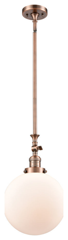 X-Large Beacon 1-Light Mini Pendant, Antique Copper, Matte White