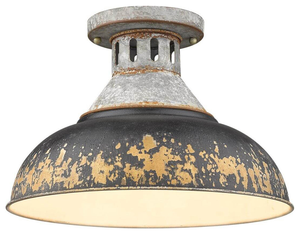1 Light 14" Semi-Flush Mount, Aged Galvanized Steel With