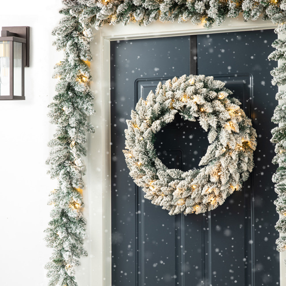 2-Pack 6' Pre-Lit Snow Flocked Christmas Garland