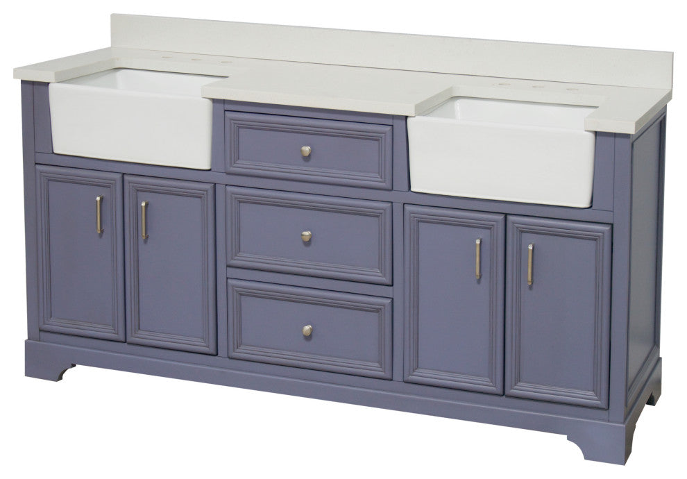 Zelda 72" Bathroom Vanity, Powder Gray, Quartz