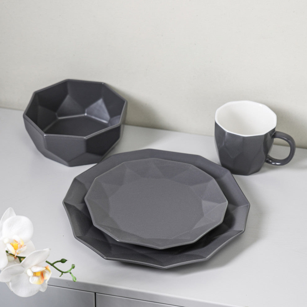 Stone Lain Jamie Porcelain 16 Piece Dinnerware Set, Grey
