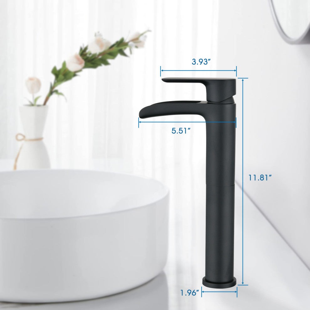 Single Hole Bathroom Faucet With Drain Assembly, Matte Black