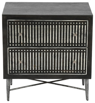 Sarah 2 Drawer Nightstand, Mango Solid Wood Antique Brown Finish on Iron Base