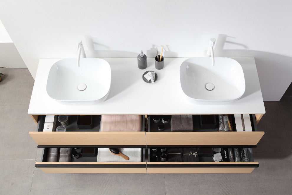 Sintra Wall Mounted Vanity, Whitewash Oak, 72"