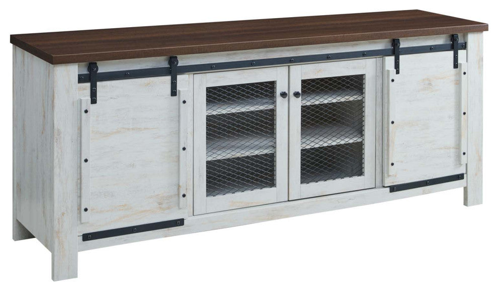White Bennington 71" Rustic Sliding Door TV Stand