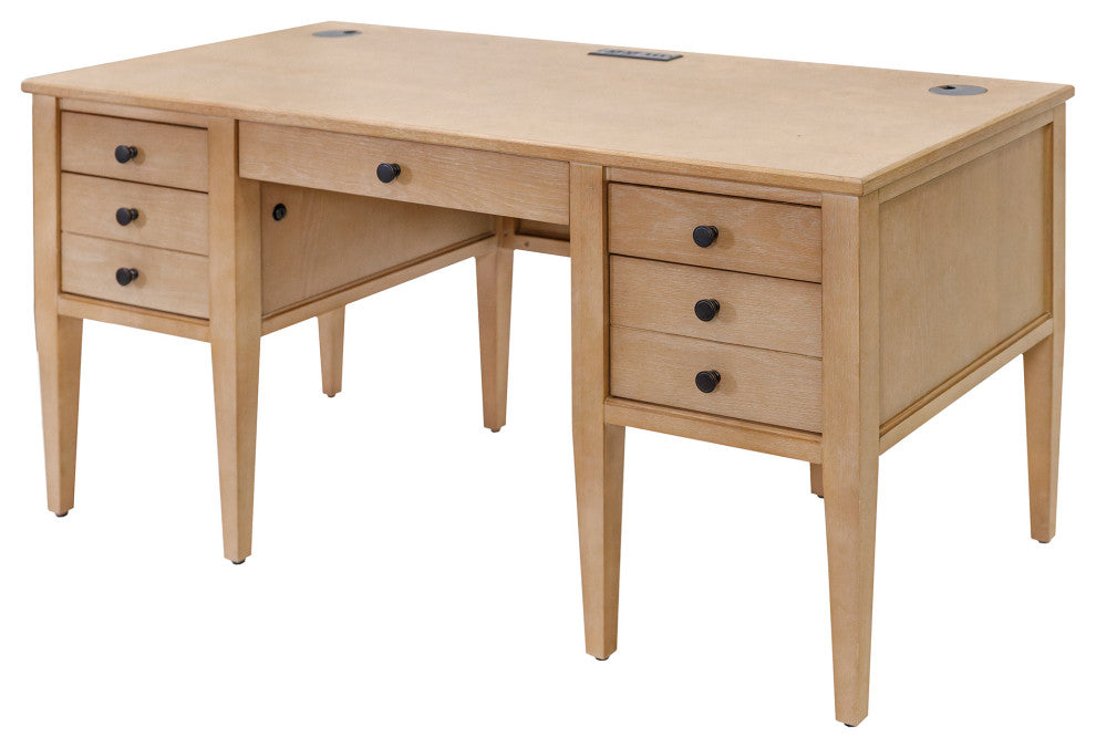 Modern Wood Half Pedestal Desk, Wood Office Desk, Fully Assembled, Light Brown