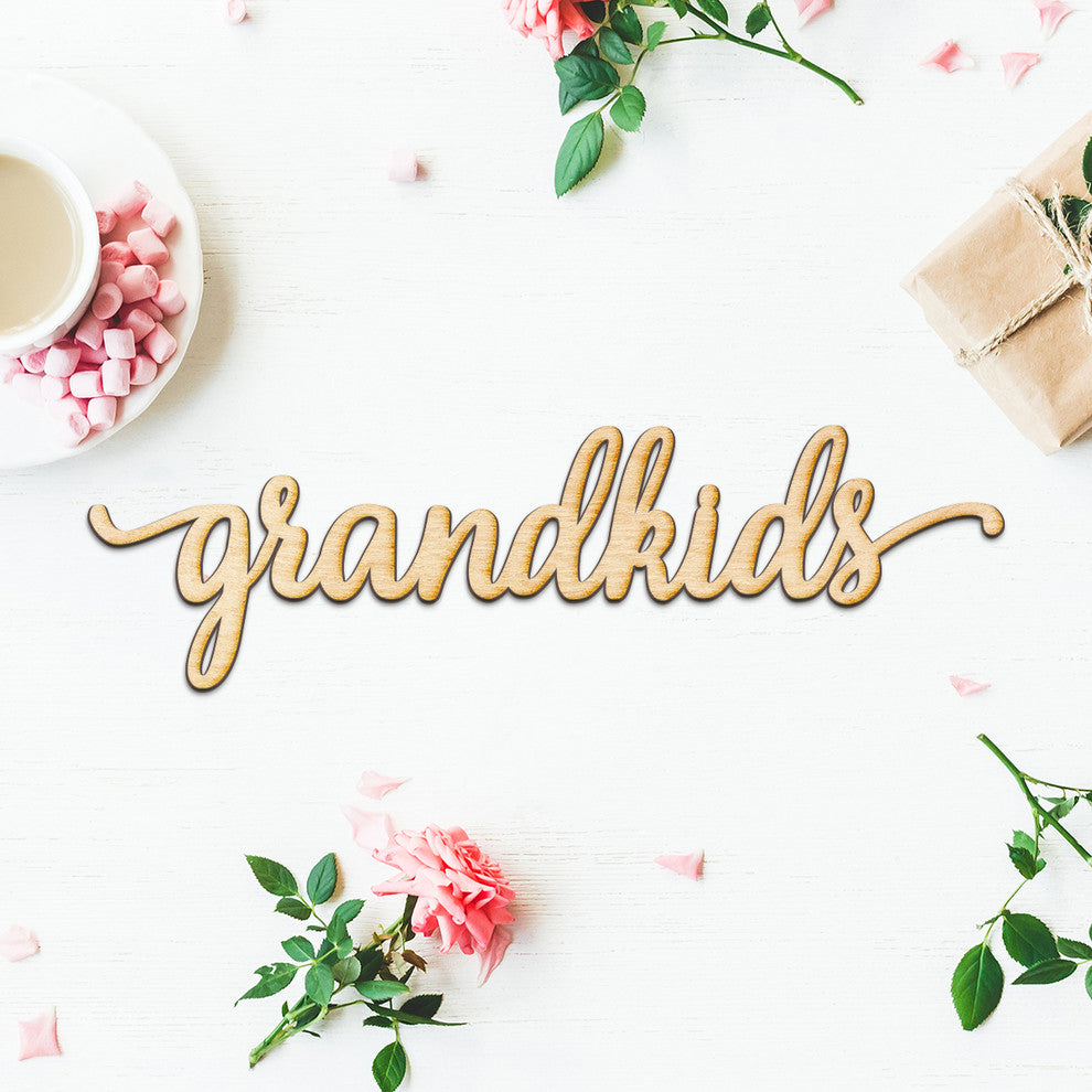 Grandkids Script Wood Word Wall Art Sign Unfinished, 36"x10"