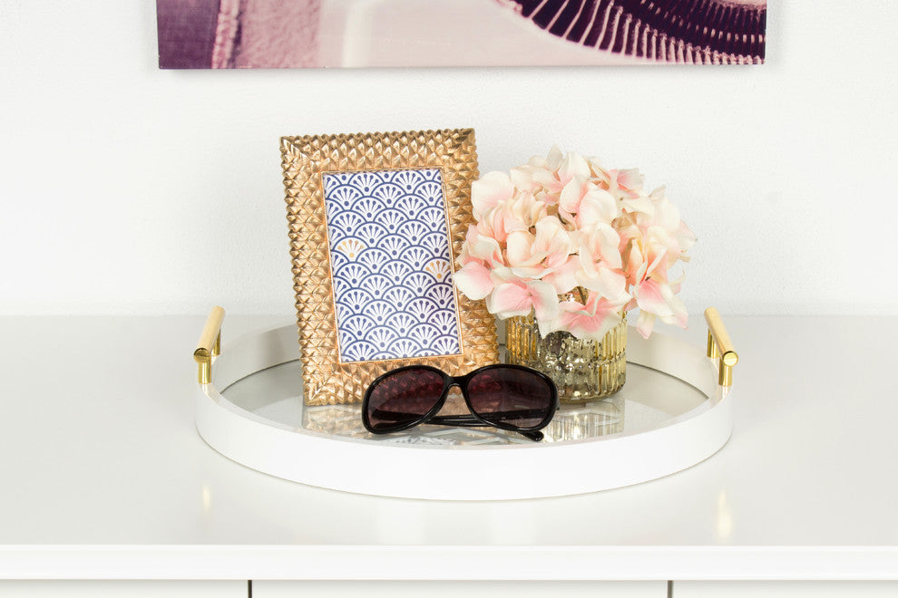 Caspen Round Decorative Tray, White 15.5" Diameter