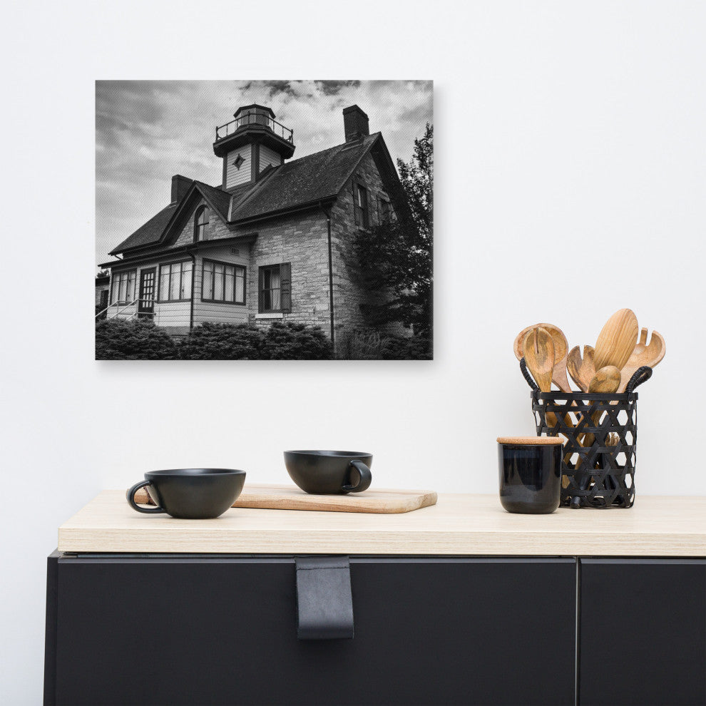 Cedar Point Lighthouse in Black & White Canvas Wall Art Prints, 16" X 20"