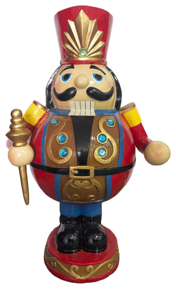 3' Roly Poly Nutcracker Toy Soldier, Resin Staue With LED Lights, Red