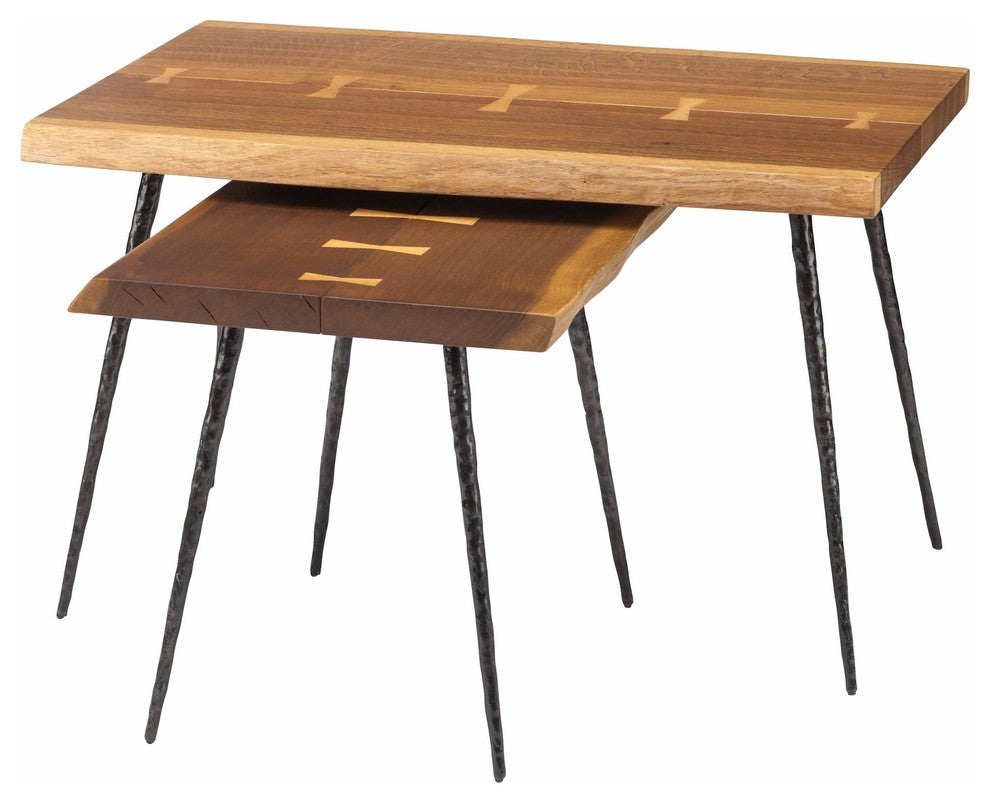 Nexa Nesting Side Tables With Cast Iron Feet, 2-Piece Set, Smoked Oak