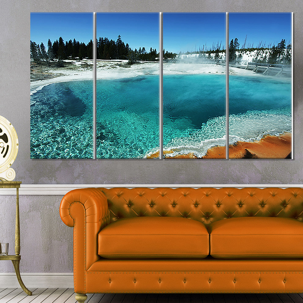Fantastic Blue Yellowstone Lake, Landscape Wall Art on Canvas, 48"x28", 4 Panels
