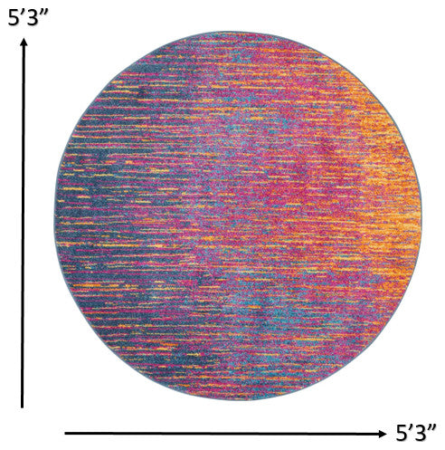 5' Blue And Pink Round Abstract Power Loom Area Rug