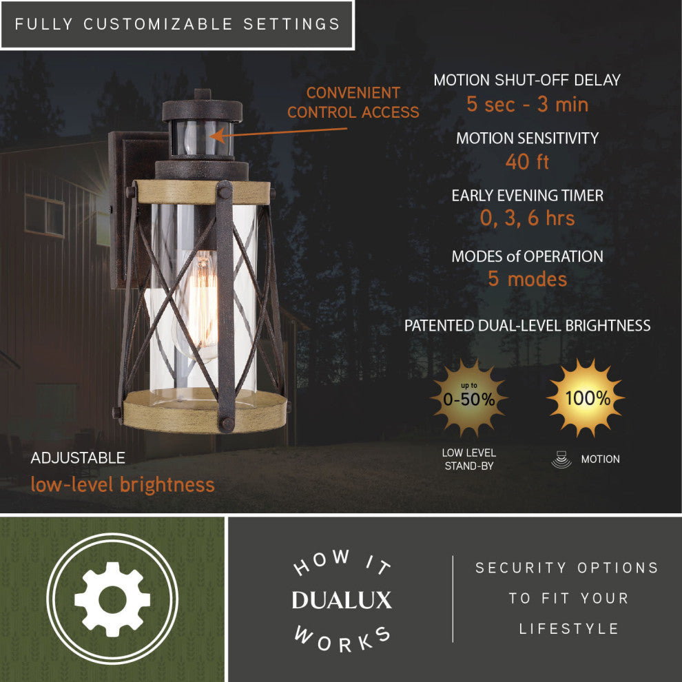 Harwood 6.5" Dualux Outdoor Wall Light Oxidized Iron and Burnished Elm