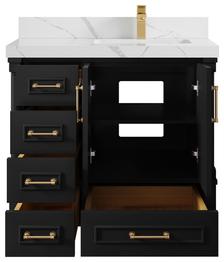 Aberdeen 36 Right Offset Bath Vanity in Black 2" Calacatta Laza