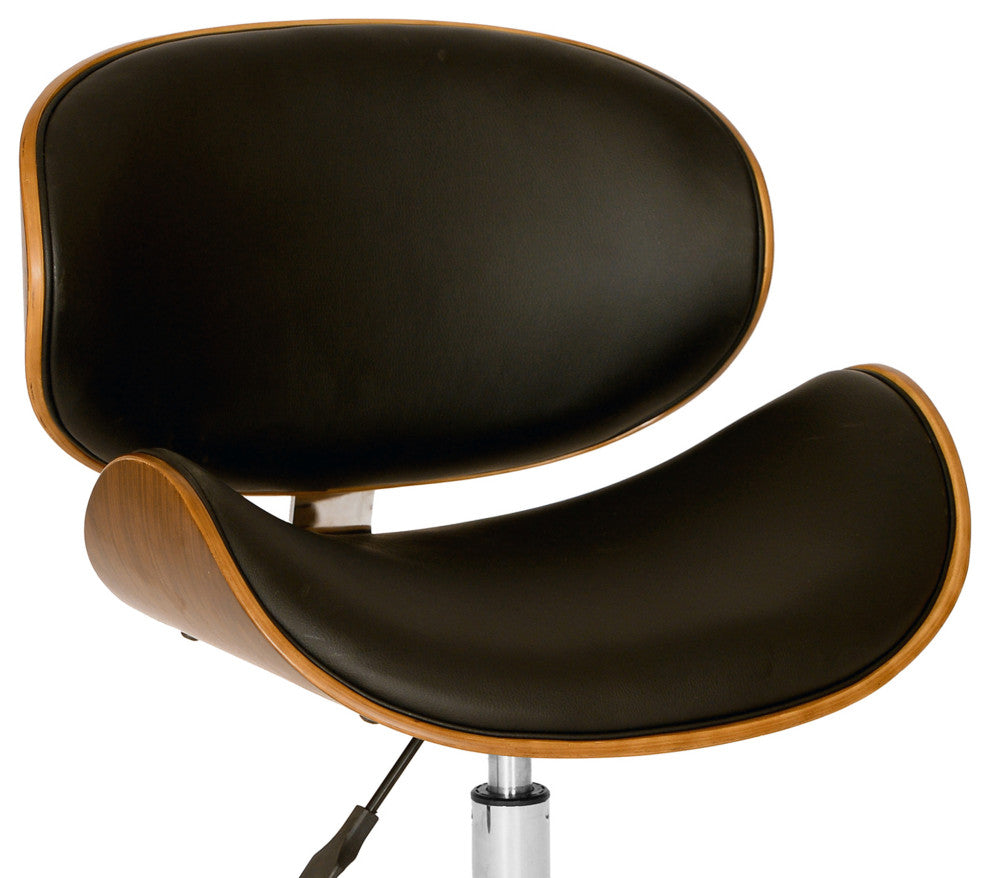 Daphne Modern Chair, Black and Walnut Veneer Back and Chrome