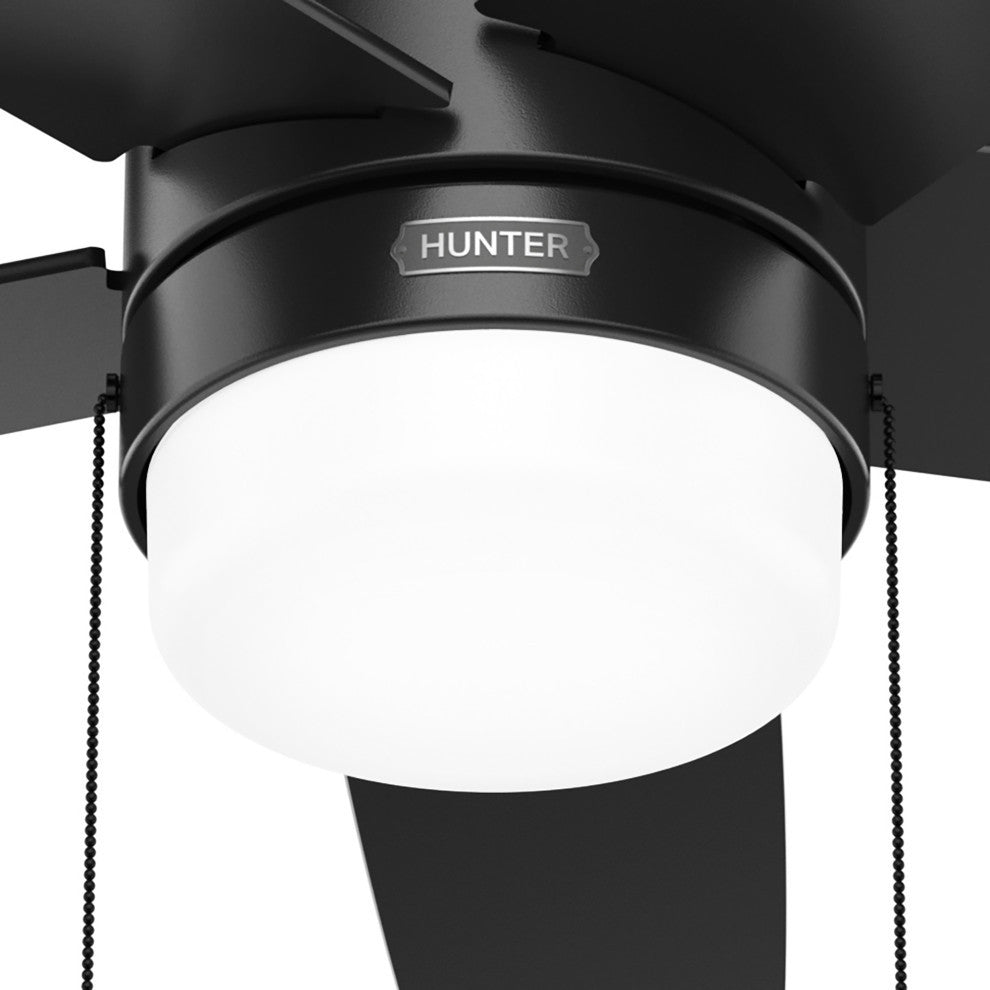 Hunter 52" Bardot Matte Black Ceiling Fan, LED Kit, Pull Chain