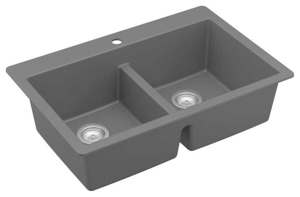 Karran 33" Top Mount Double Equal Bowl Quartz Kitchen Sink, Grey