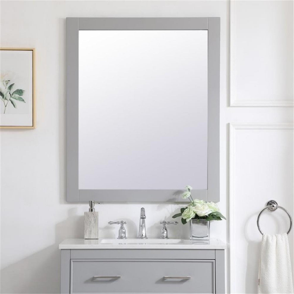 Elegant Decor Aqua 36" x 30" Wood Frame Bathroom Mirror in Gray