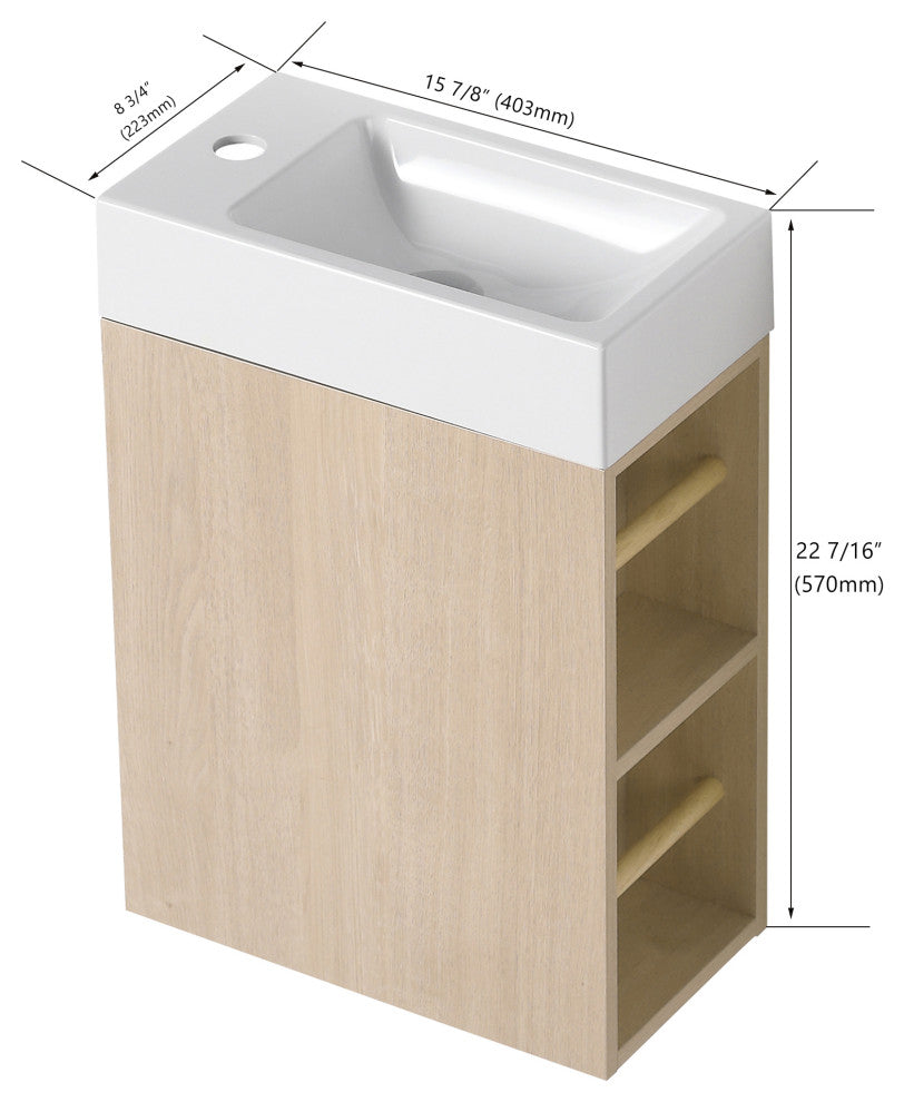 16 Inch Plywood Wall-Mounted Bathroom Vanity Set with  Gel Sink