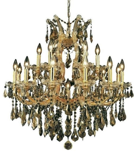 Elegant Maria Theresa Dining Room Light, Gold Finish With Royal Cut Crystal