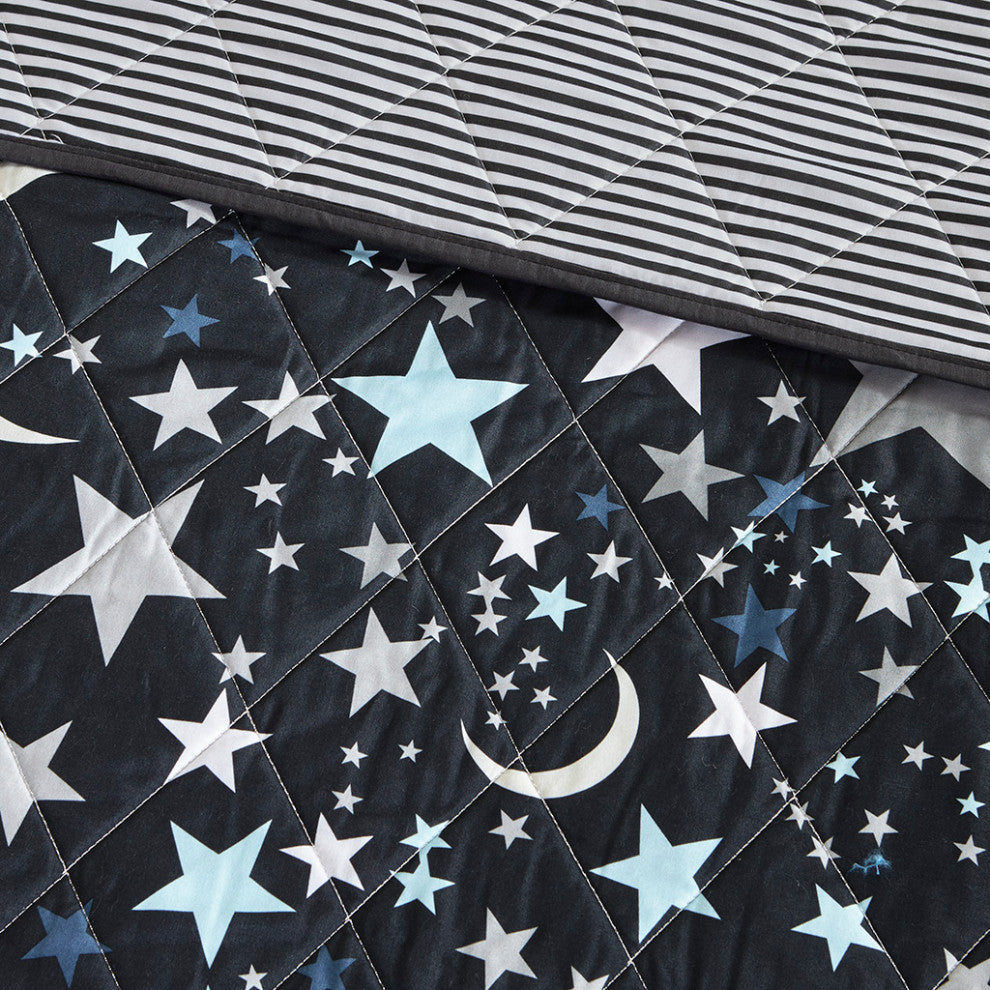 Mi Zone Kids Starry Night Stars Coverlet Set, Black, Antimicrobial, Twin