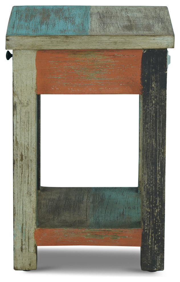 Tracey Boho Handmade Distressed Mango Wood Large Side Table, Multicolored