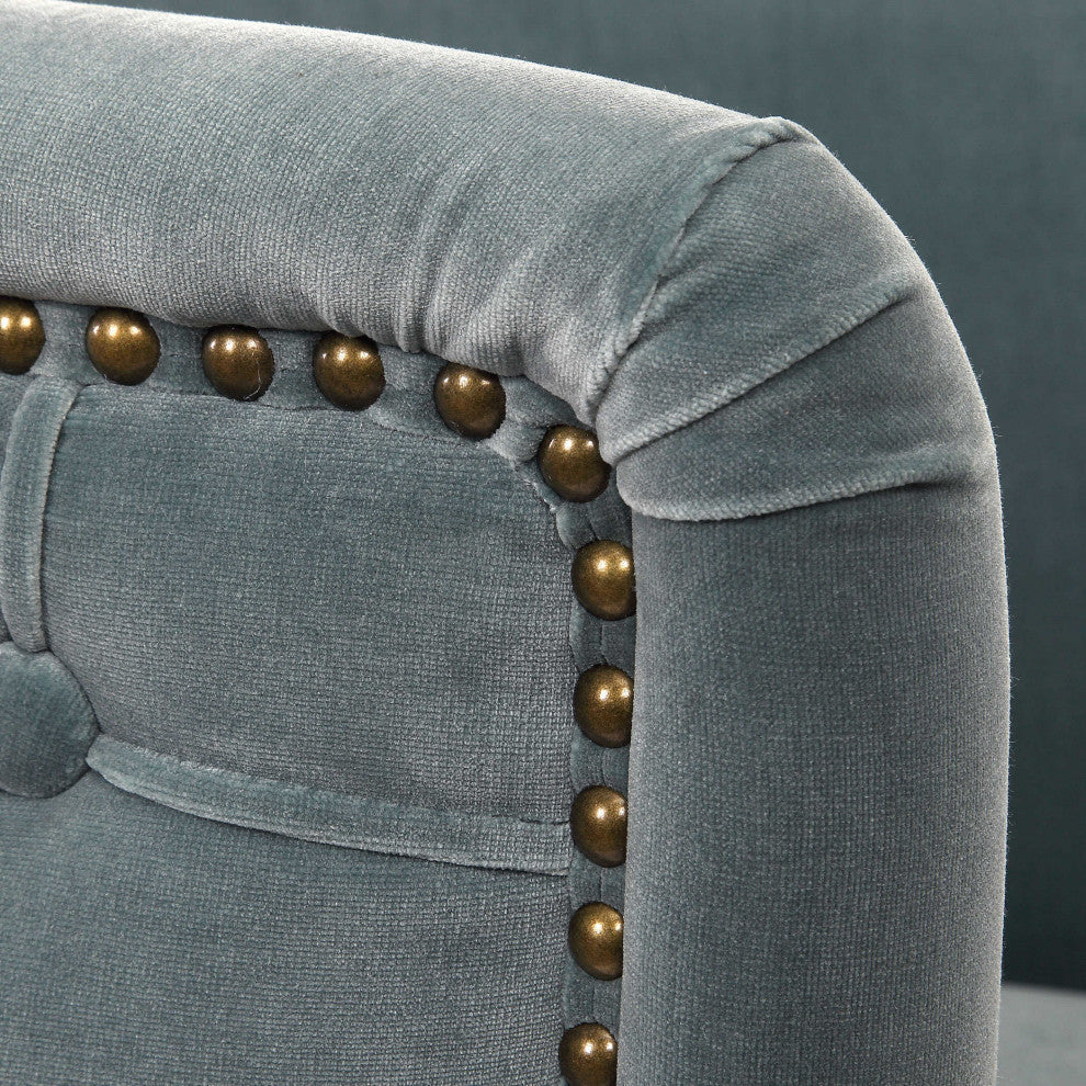 Mid Century Gray Velvet Barrel Tub Chair, Button Diamond Tufted Gold Metal Legs