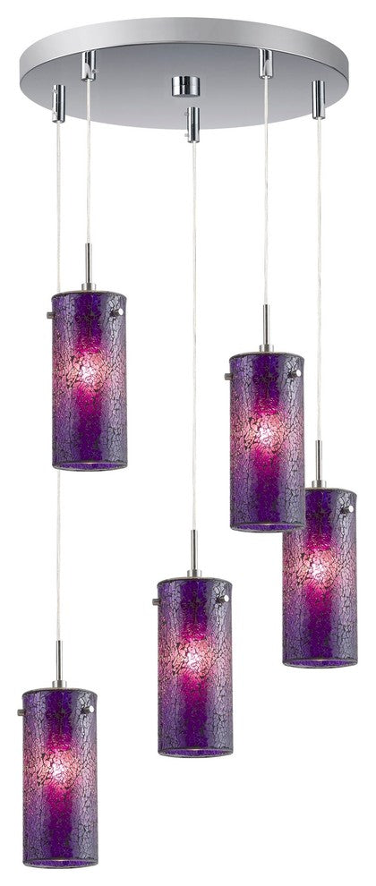 Tube Multi-Light Pendant Cluster, Satin Nickel, Mosaic Purple