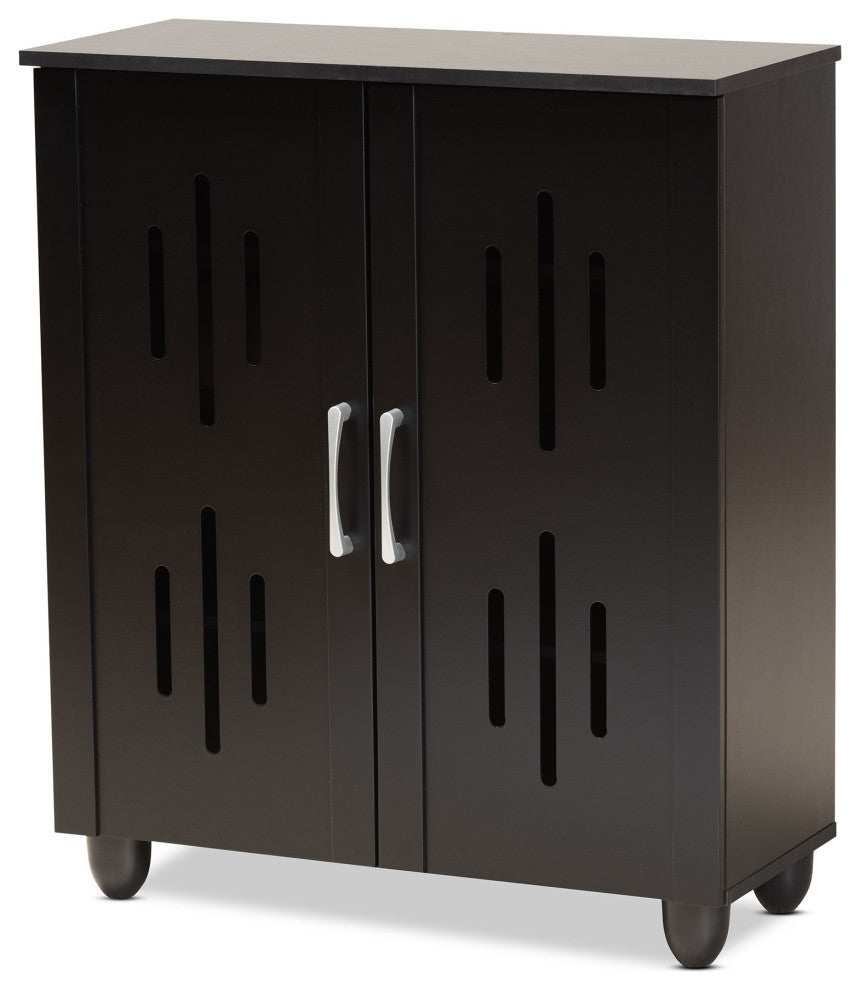 Renley Espresso Brown Finished Wood 2-Door Shoe Storage Cabinet