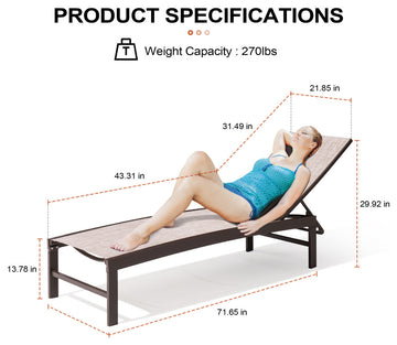 Outdoor Patio Aluminum Five-Position Adjustable Chaise Lounge Chair, Beige