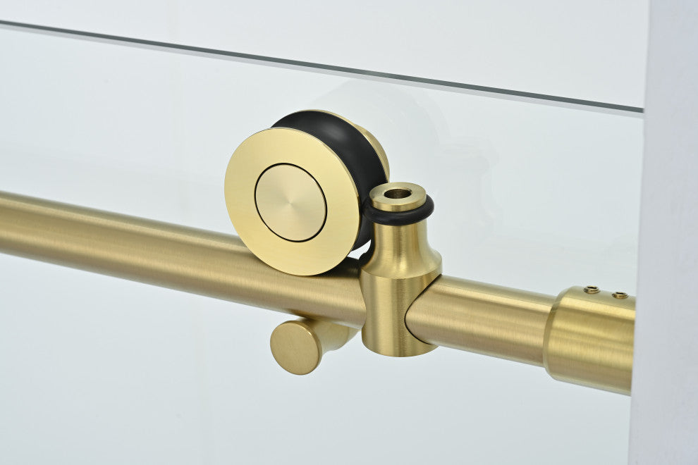 56"“60"Wx76" Frameless Sliding Shower Door With Clear Glass, Titanium Gold