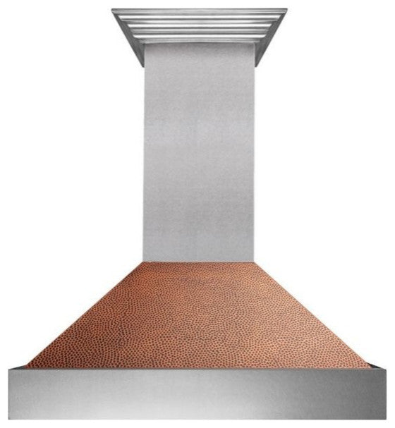 Ducted DuraSnow Stainless Steel Range Hood with Hand-Hammered Copper Shell