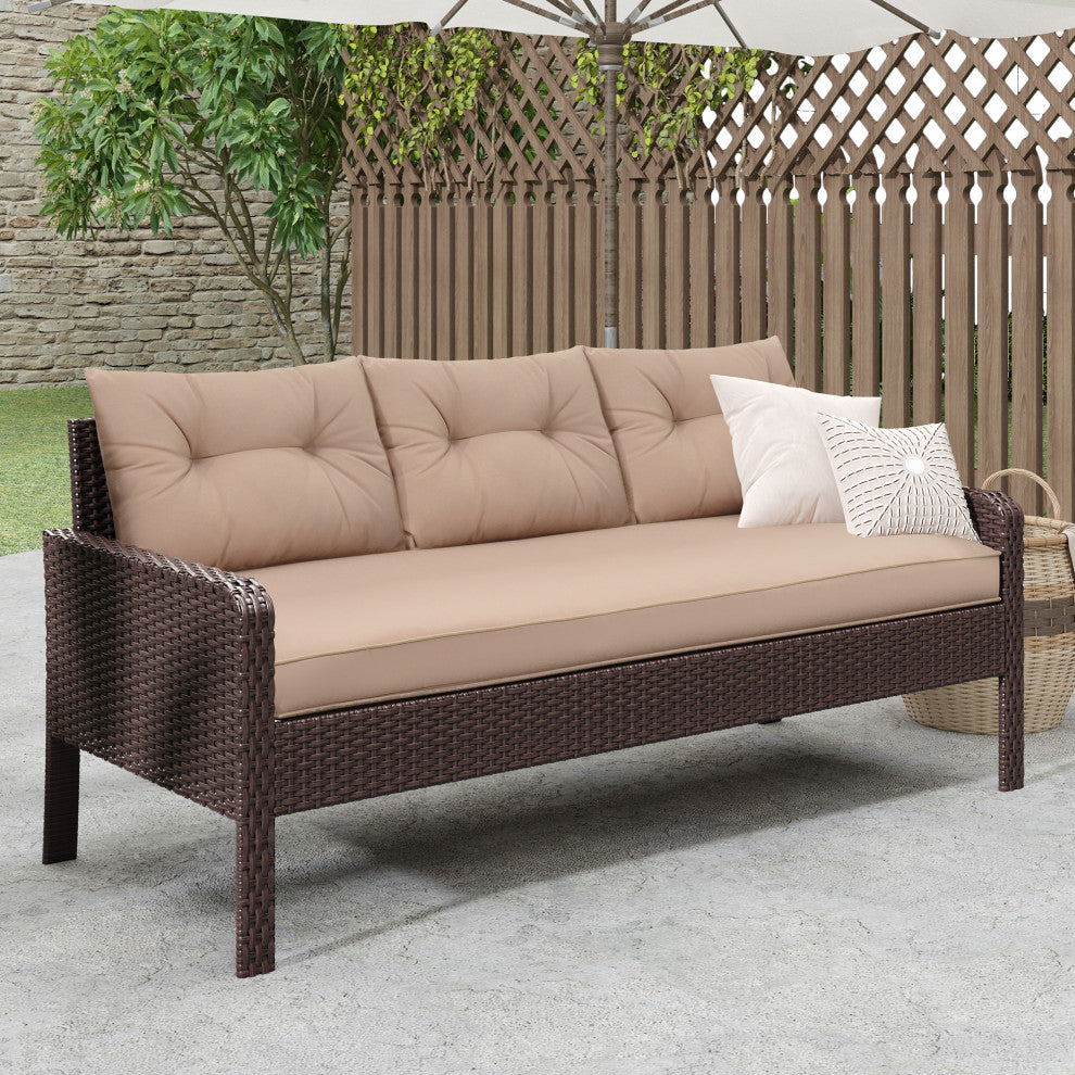 6 Pieces Outdoor Rattan Patio Sectional Sofa Set With Dining Table, Coffee