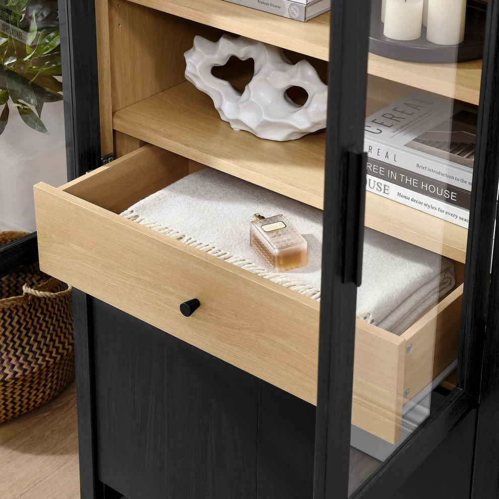 Evie Arched Tall Display Cabinet, Black Oak