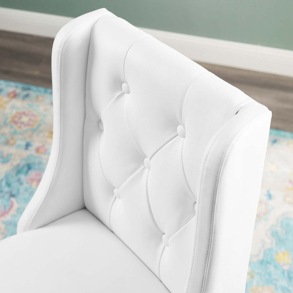 Tufted Counter Stool Chair, Faux Leather, White, Bar Pub Cafe Bistro Restaurant