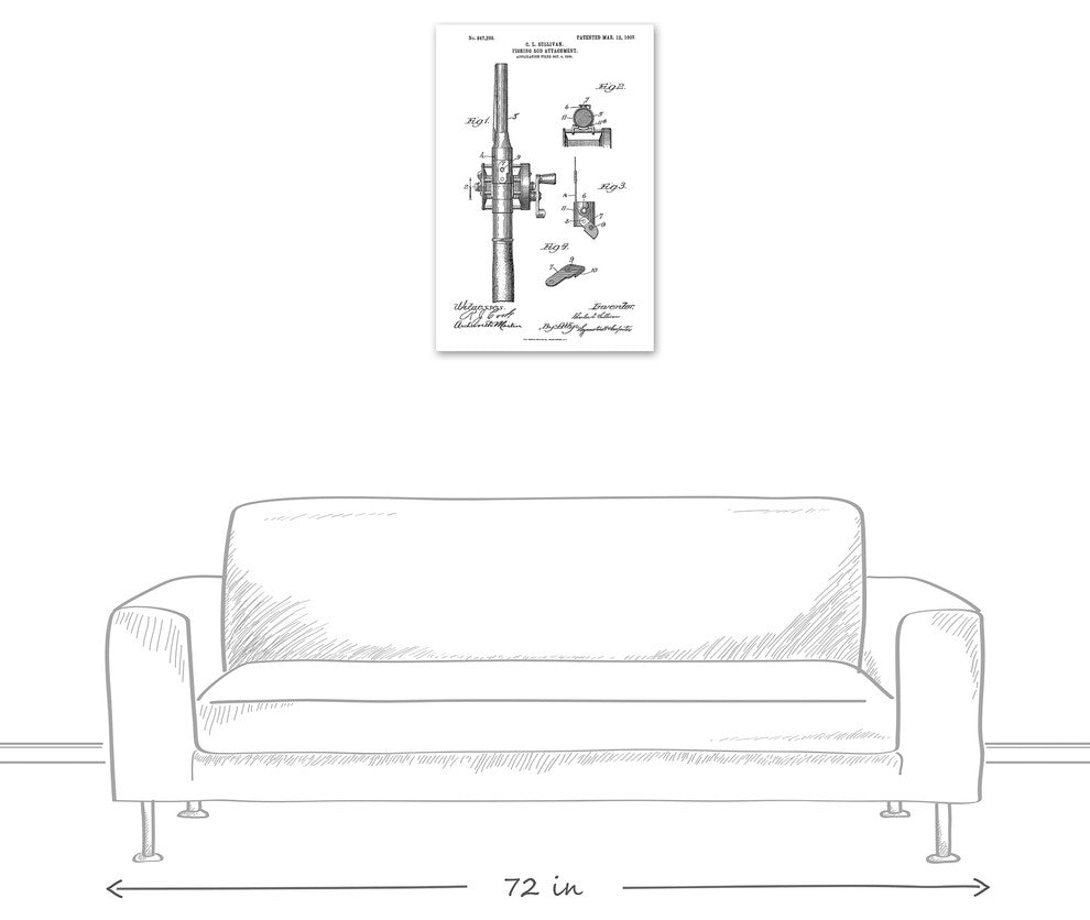 Vintage Fishing Rod Patent 20"x30" Print on Canvas
