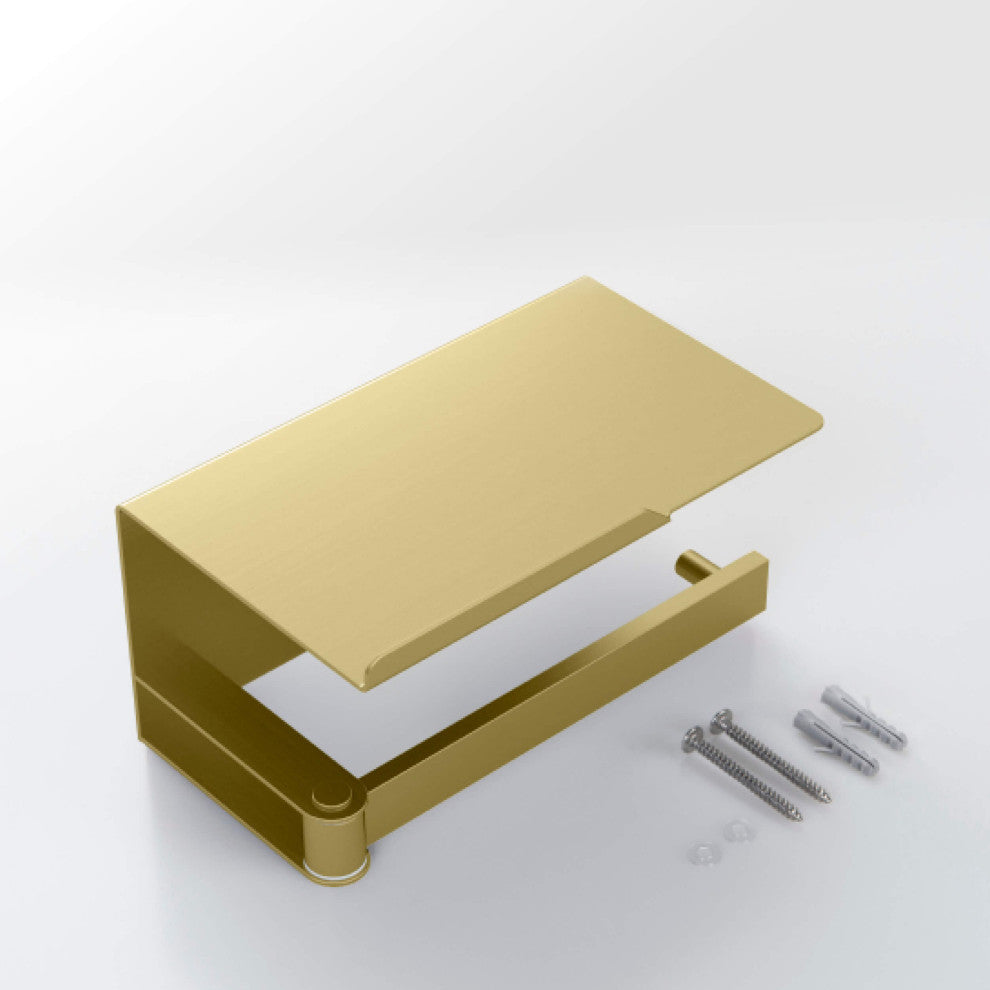 Deco Toilet Paper Holder With Shelf, Brushed Gold