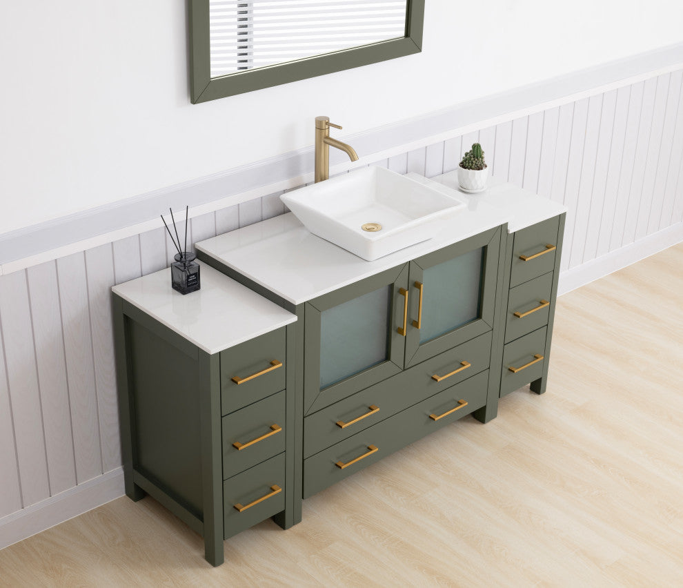 Vanity Art Vanity Set With Vessel Sink, Vintage Green, 60", Standard Mirror