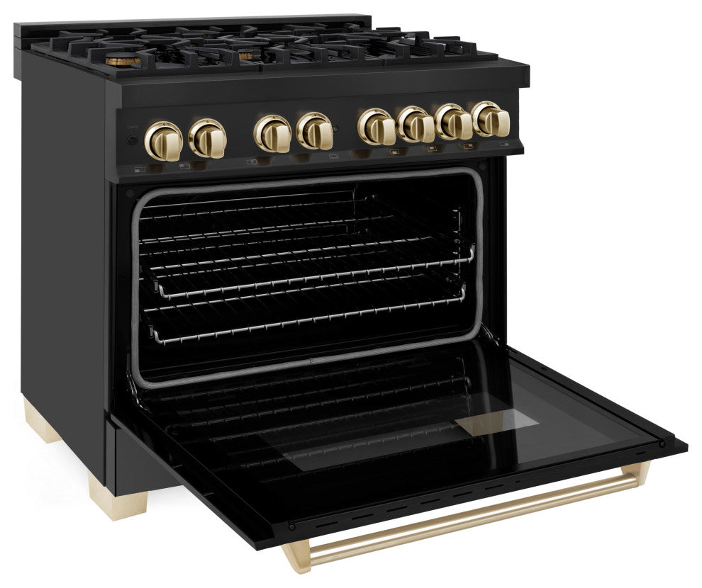 ZLINE 36" Dual Fuel Range, Black Stainless Steel With Gold Accents RABZ-36-G