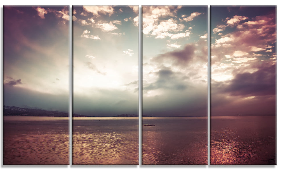 Dark Sunset with Dramatic Sky, Large Seashore Canvas Print, 48"x28", 4 Panels